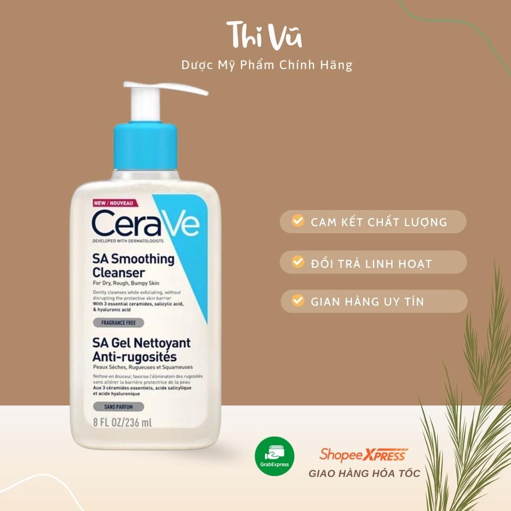 Sữa rửa mặt CeraVe Renewing SA, sữa rửa mặt dành cho da dầu, da mụn - Thi Vũ