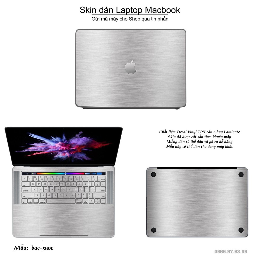 Skin dán Macbook in hình Aluminum Chrome bạc xước (inbox mã máy cho Shop)