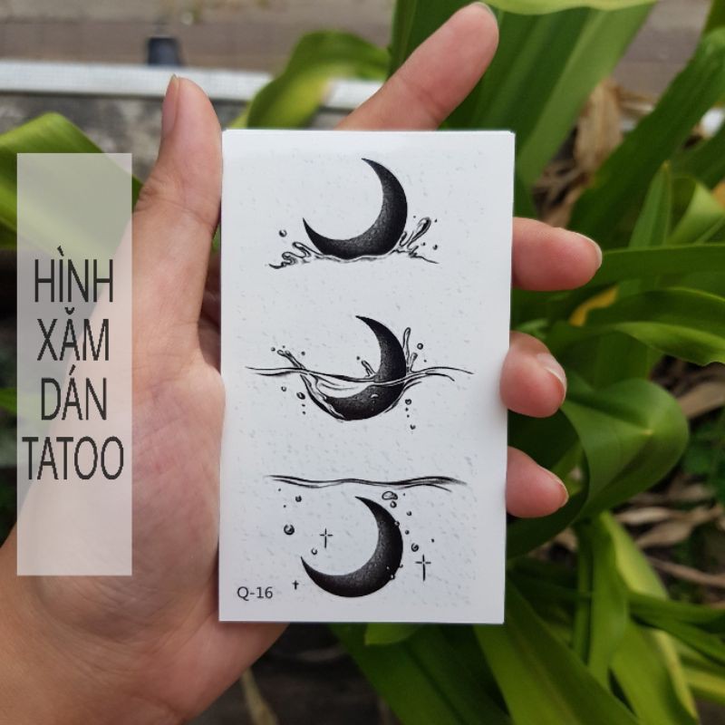 Hình xăm trăng dưới nước q16. Xăm dán tatoo mini tạm thời, size &lt;10x6cm