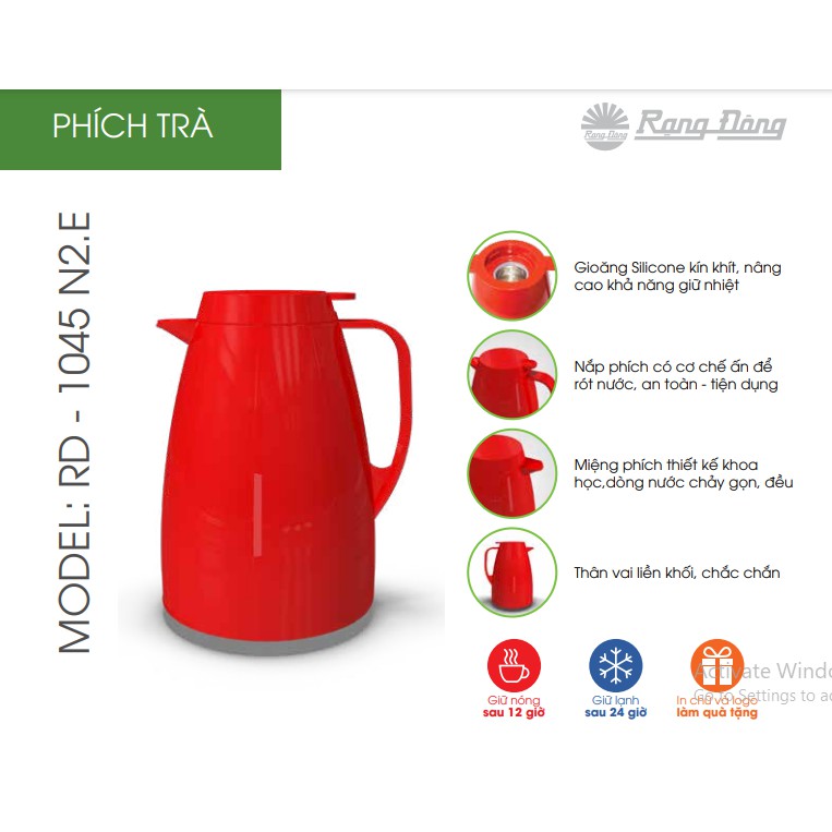 Bình Nước Để Bàn, Bình Pha Trà,Giữ Nhiệt Cao Cấp 1000ml 1045 N2 E Rạng Đông