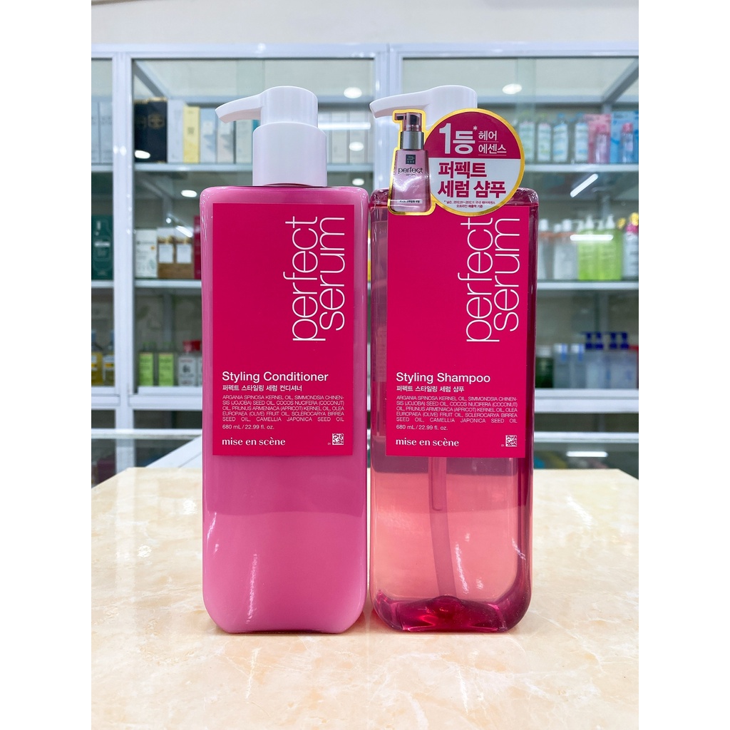 DẦU GỘI - DẦU XẢ MISE EN SCENE PERFECT SERUM STYLING MÀU HỒNG 680ML MẪU MỚI