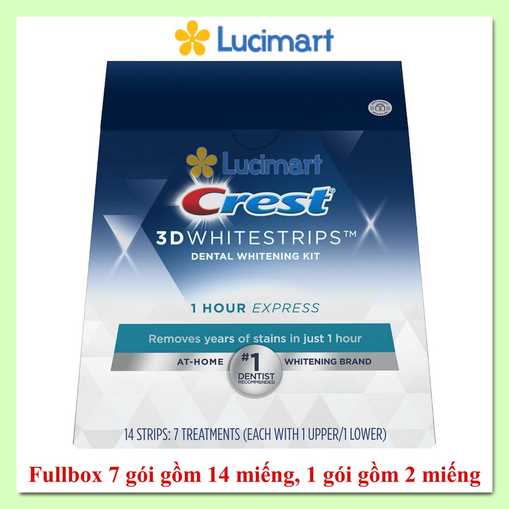Miếng dán răng Crest 3D Whitestrips 1 Hour Express [Hàng Mỹ]