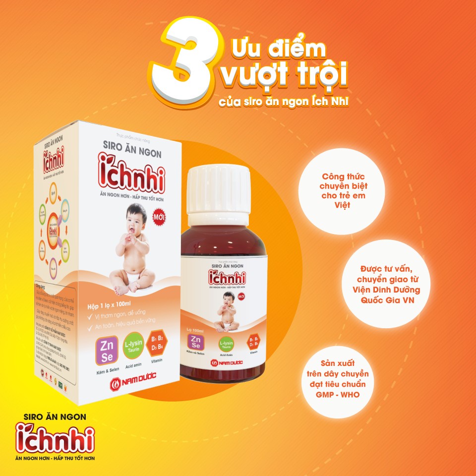 Siro Ăn Ngon Ích Nhi - Bổ sung các vi chất, cải thiện các chứng biếng ăn, giúp ăn ngon miệng và nhanh hơn (100ml).