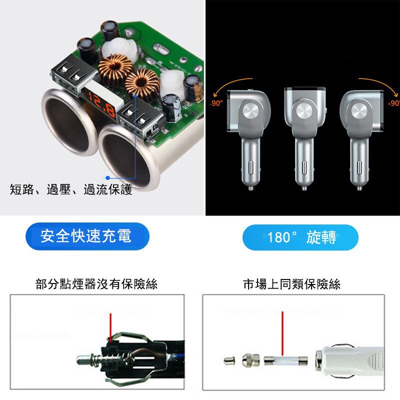 BLALION Tẩu Sạc Xe Hơi Hai Cổng USB QC3.0 180°Tẩu Sạc Xe Hơi Cổng Usb 90W Có Đèn LED Hiển Thị Điện Áp