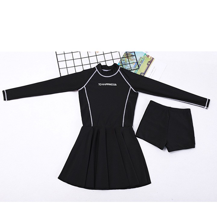 Bộ đồ bơi nữ dài tay dáng váy thun lạnh cao cấp mới - quần đùi bên trong