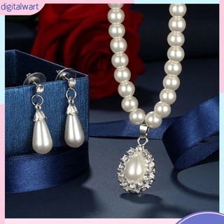 Bộ Vòng cổ + Bông Tai Đính Ngọc Trai Giả Hình Giọt Nước Cho Nữ