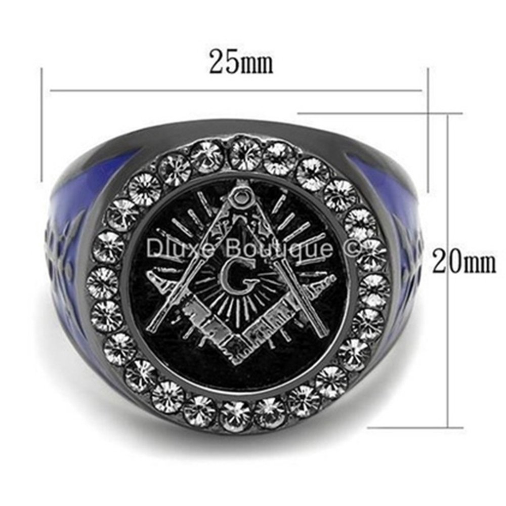 Black And Blue Diamond Masonic Rings, Temperament Fashion Jewelry, Size 7-14