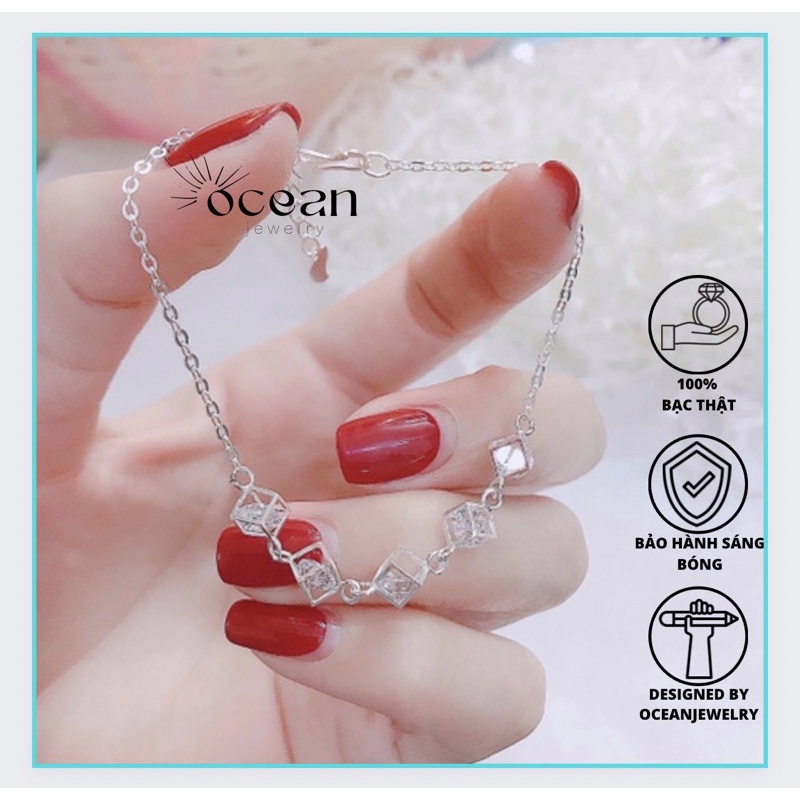 lắc tay bạc nữ 💓HOT DEALS💓 vòng tay bạc nữ,lắc tay xích nữ, bạc ta thiết kế ô vuông đá trắng- OCEANJEWERLY | BigBuy360 - bigbuy360.vn