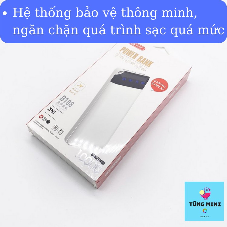 Pin Sạc Dự Phòng BYZ-B108 10.000mah Sạc Nhanh 2 Thiết Bị Hiển Thị Phần Trăm Pin Không Loạn Cảm Ứng Tùng