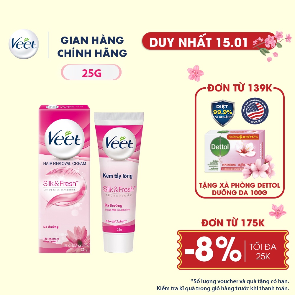 [Mã FMCGVEET51 giảm 8% đơn 150k] Kem Tẩy Lông Cho Da Thường Veet Silk Fresh 25G