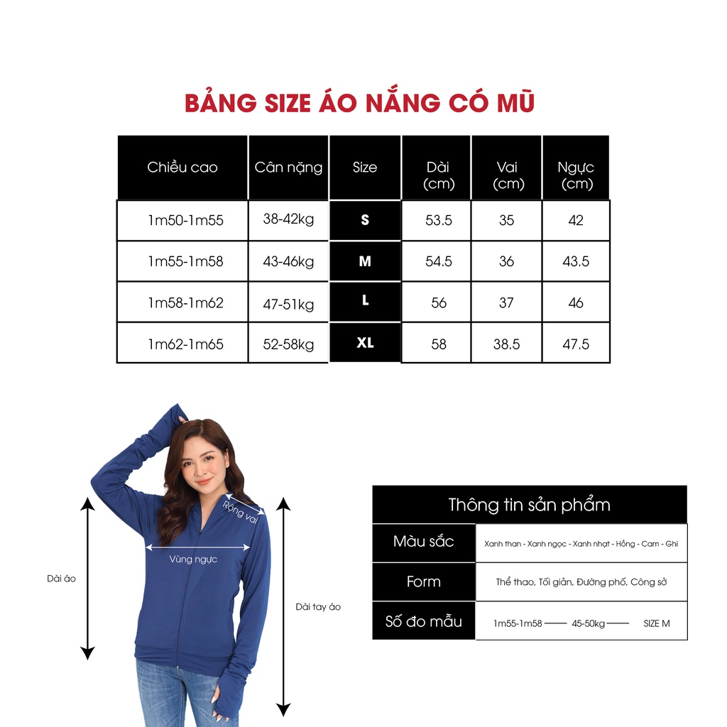 Áo chống nắng mỏng nhẹ cotton phối lưới hai bên eo thoáng khí tặng túi đựng áo JACWATER V300