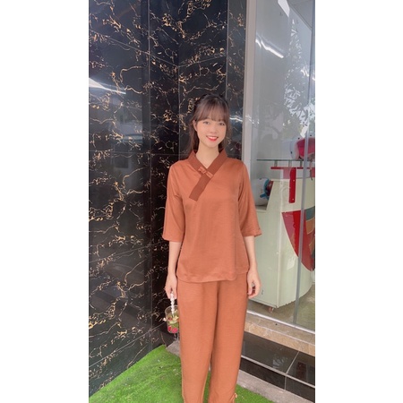 thời trang lụa phật giáo nữ , đồ bộ cao cấp, áo lam đi chùa