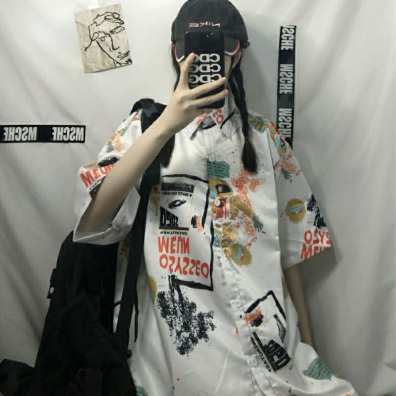 Áo Sơ Mi Tay Ngắn Unisex Cổ Bẻ Phông Cách Hàn Quốc Freesize