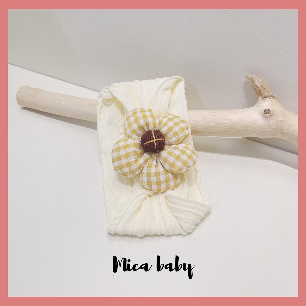 Băng đô thun bản to đính hoa phồng đáng yêu cho bé gái BD66 Mica Baby