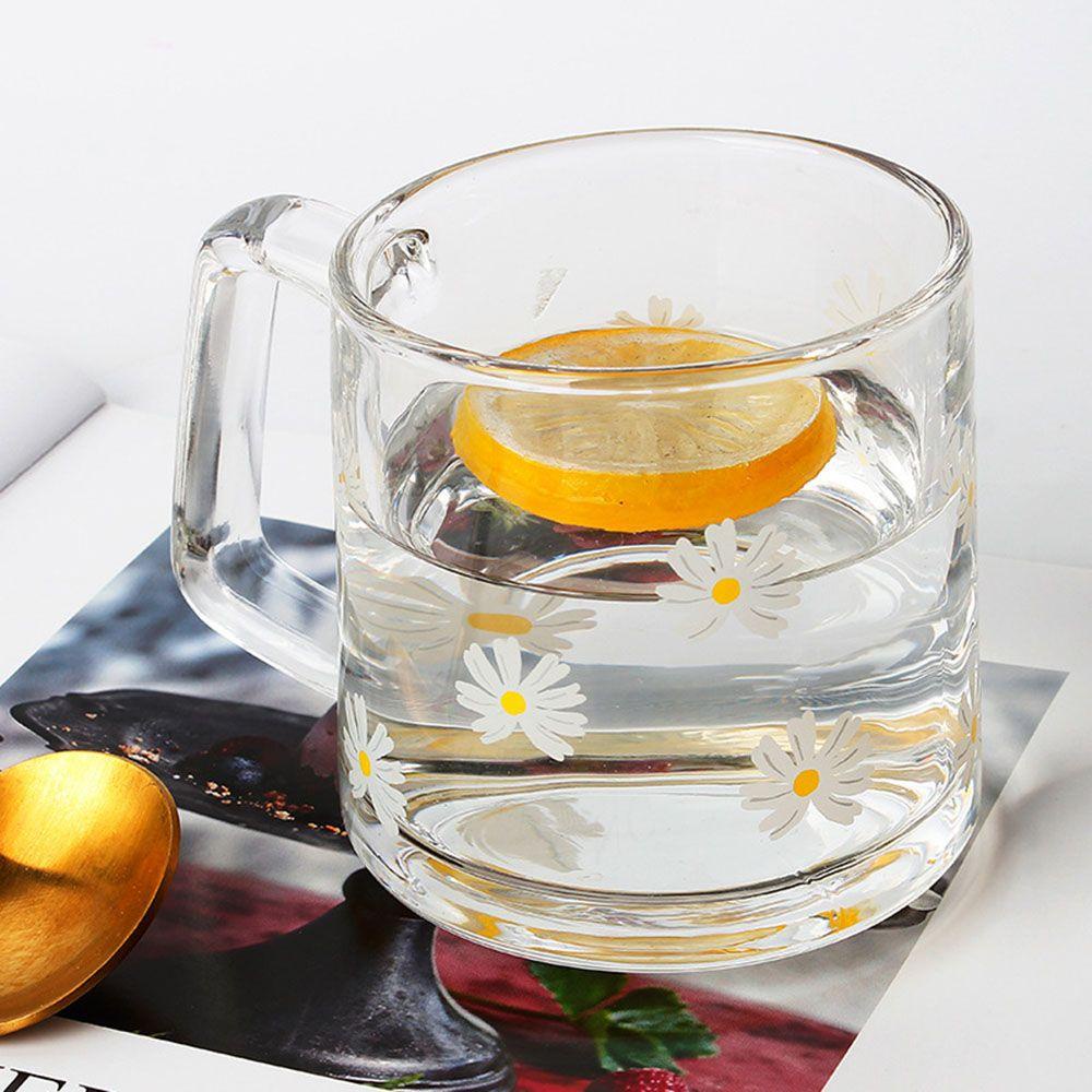 Cốc Trong Suốt Chịu Nhiệt In Họa Tiết Hoa Dễ Thương Có Tay Cầm Hiệu Kat1 350ml