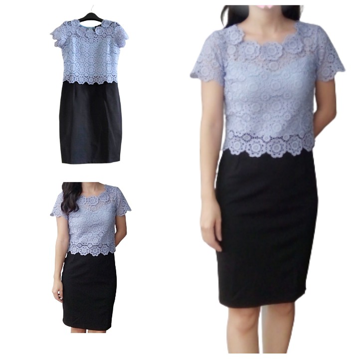 Váy ren xanh phối chân zuýp công sở DR295X