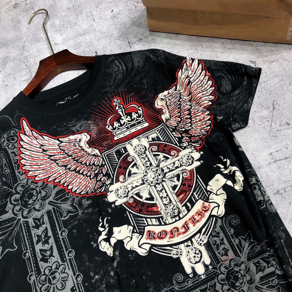Áo thun nam bigsize áo phông họa tiết KONFLIC DOMINATION ED HARDY cao cấp AHM 51
