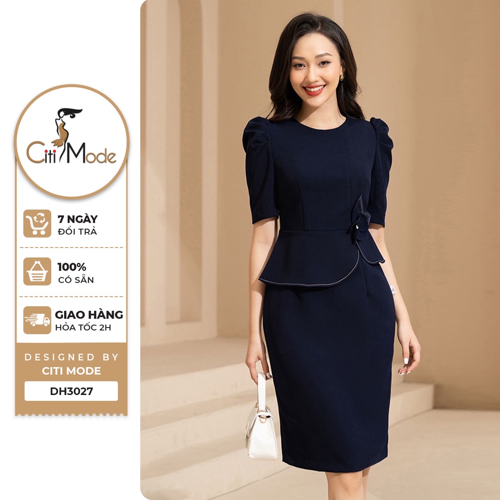 Đầm công sở CITI MODE FASHION dáng ôm peplum thiết kế tay lỡ phối hoa eo DH3027