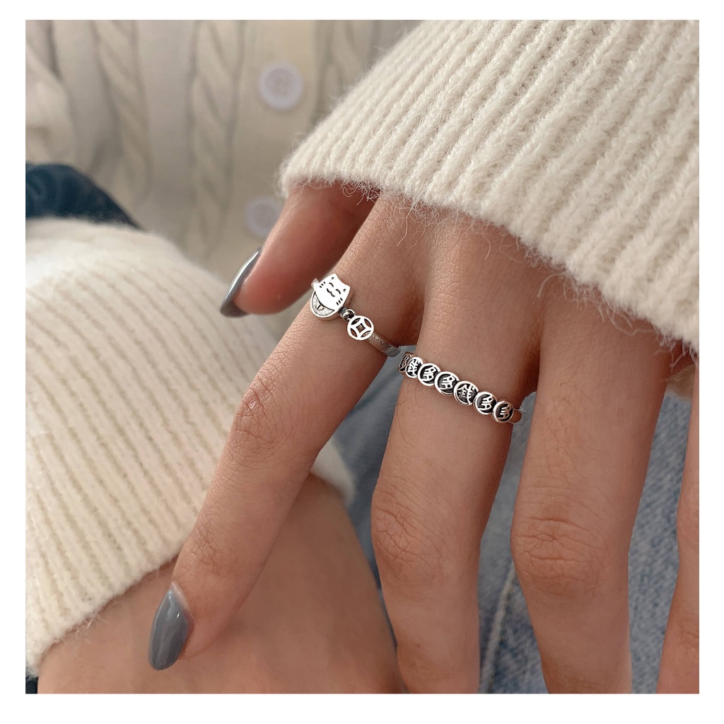 COMBO 2 NHẪN MÈO THẦN TÀI MAY MẮN - S925