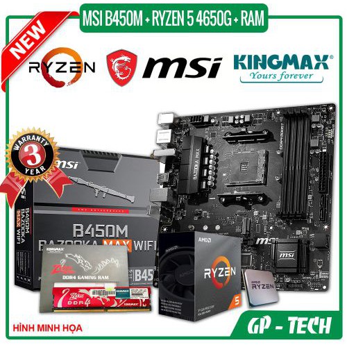 MSI B450M BAZOOKA MAX WIFI + Ryzen 5 4650G + 8GB/2400 KINGMAX