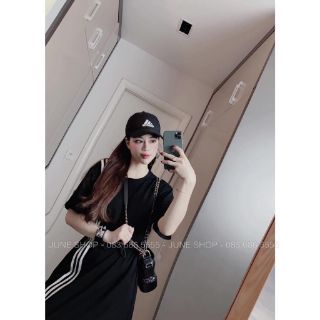 Đầm thun phối sọc rút eo