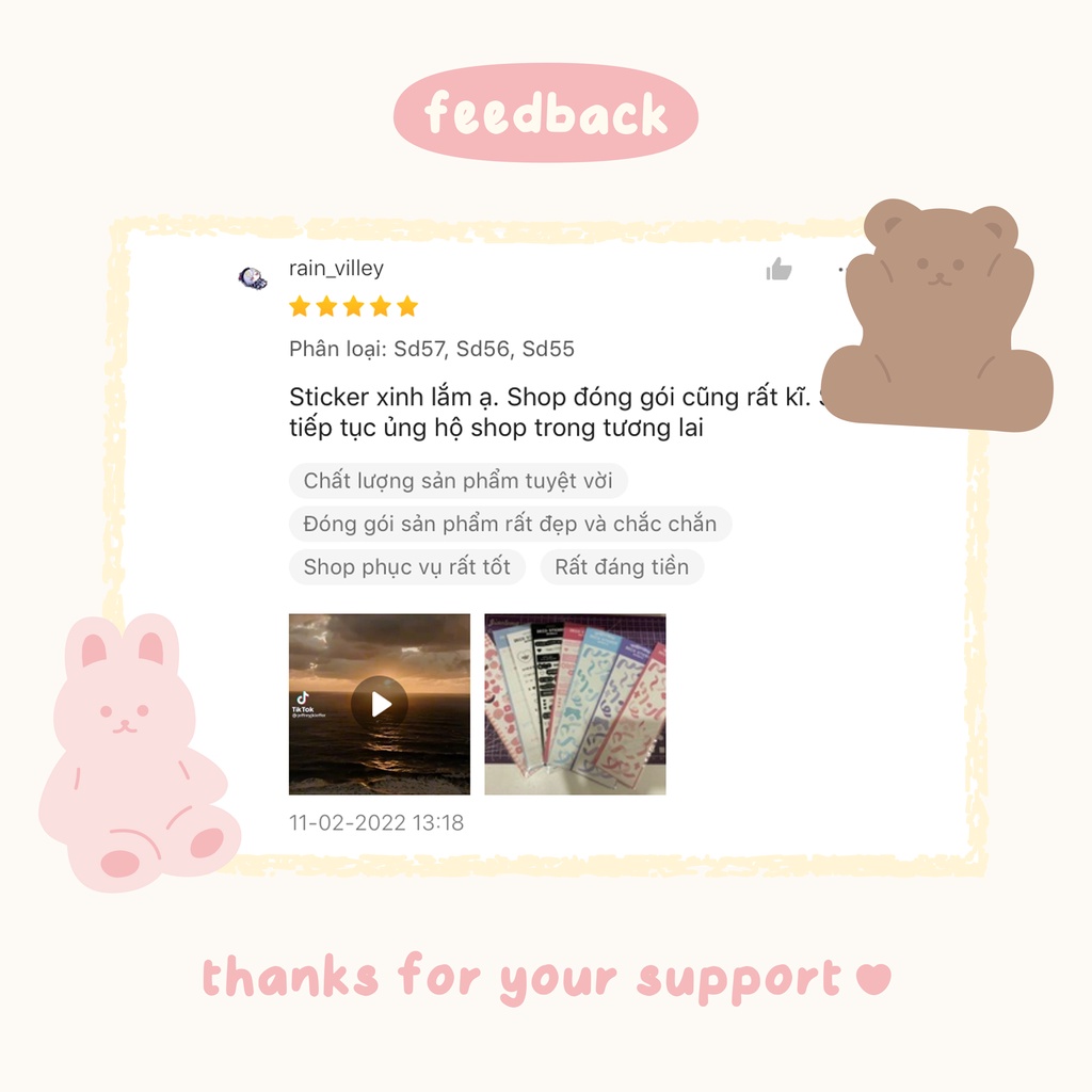 Sticker dễ thương hoa hồng gấu thỏ