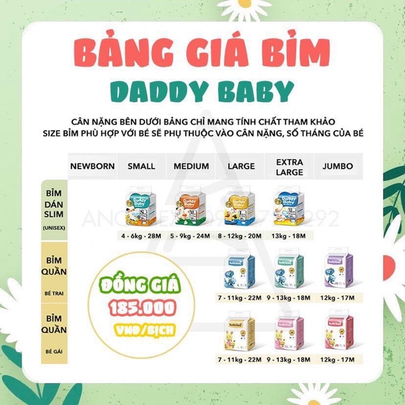 [BỈM DADDY BABY NỘI ĐỊA HÀN] BỈM DÁN/QUẦN S28/M24/L20/XL18 L22/XL18/XXL17