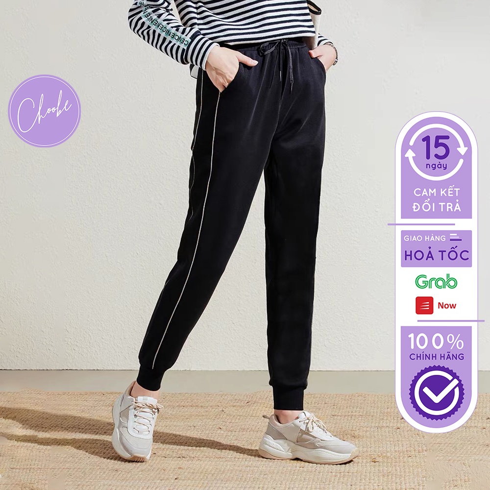 Quần jogger nữ Choobe dáng dài ống suông thun cạp chun cá tính thể thao tập gym sọc nhí Q36 - Hàng mới về