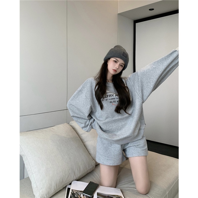COZOK Set áo len tay dài phối quần short lưng cao thời trang cho nữ