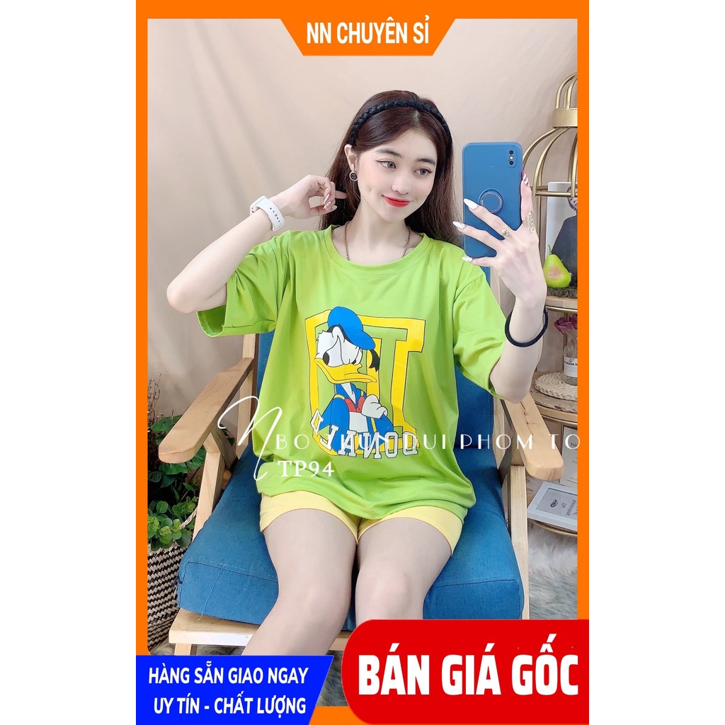 Đồ bộ nữ mặc nhà phom to chất thun mềm mát in hình hoạt hình mickey vịt hoạt hình  dễ thương TP94