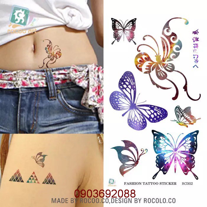 Hình xăm dán - tattoo sticker họa tiết bướm xinh kích thước 10.5 x 6cm