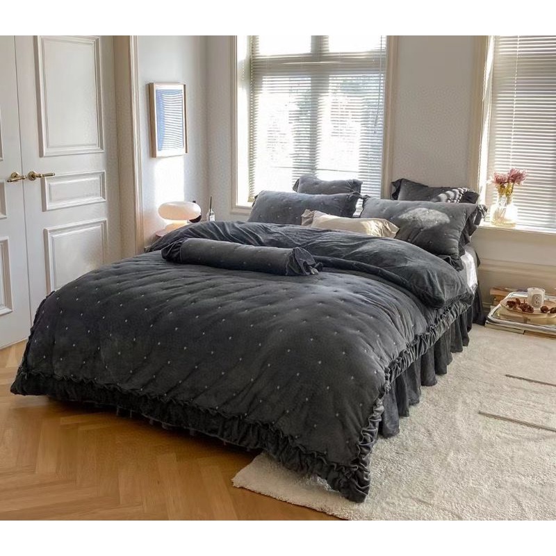 BỘ CHĂN GA GỐI  NỈ NHUNG CAO CẤP GA PHỦ 5 MÓN PHONG CÁCH HÀN QUỐC