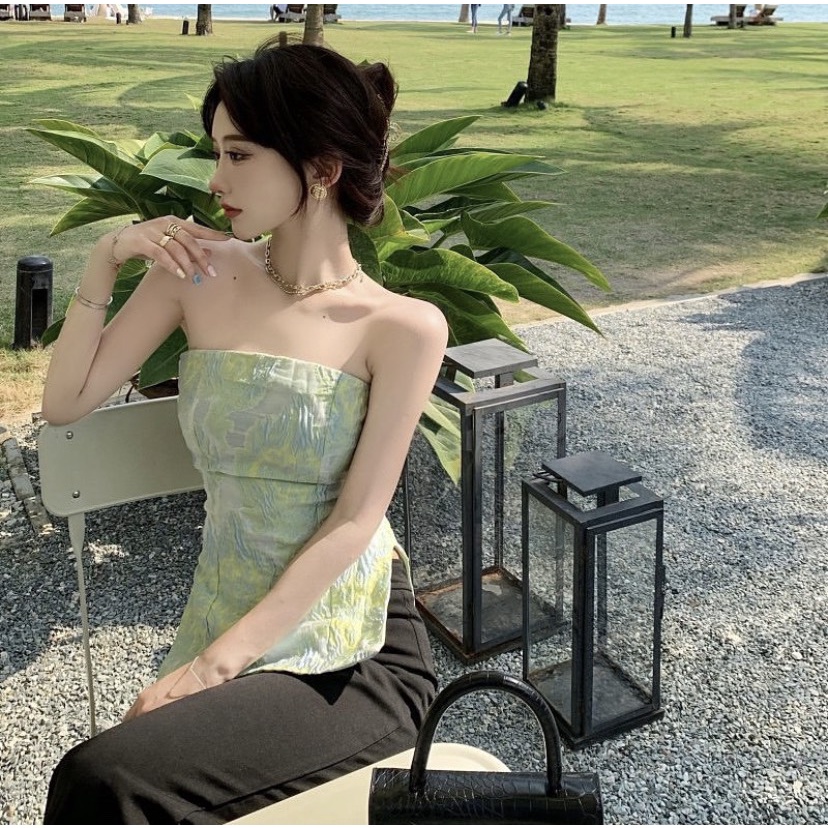 Áo Ống Xanh Xẻ Eo Chất Vải Nhăn Cực Lạ , [AdorablexBeautiful], Top Hở Lưng Thời Trang Ulzzang Hot Trend 2022 Ảnh Thật