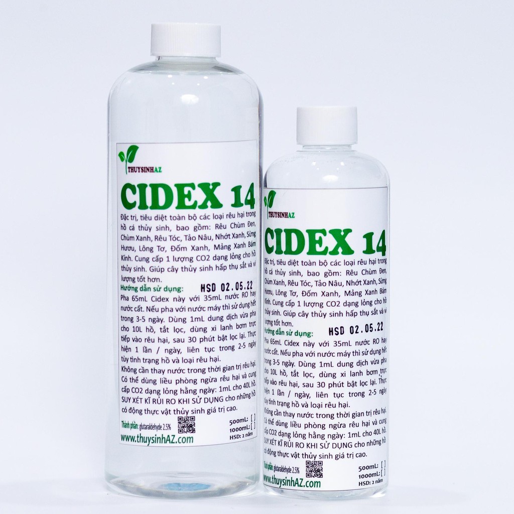 Dung dịch phòng trị rêu hại Cidex 14 nguyên chất - glutaraldehyde 2.6% (Chai 500ml - 1L)