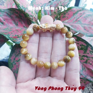 Vòng tỳ hưu đá mắt hổ vàng đủ size - vòng phong thủy đá mắt hổ vàng mệnh kim, thổ