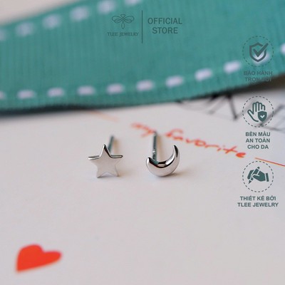 Khuyên tai bạc unisex trăng, sao basic cá tính TLEE JEWELRY B0161