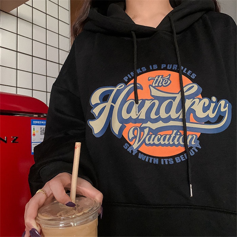 NRVP Áo hoodie tay dài dáng rộng phong cách hàn quốc cho nữ