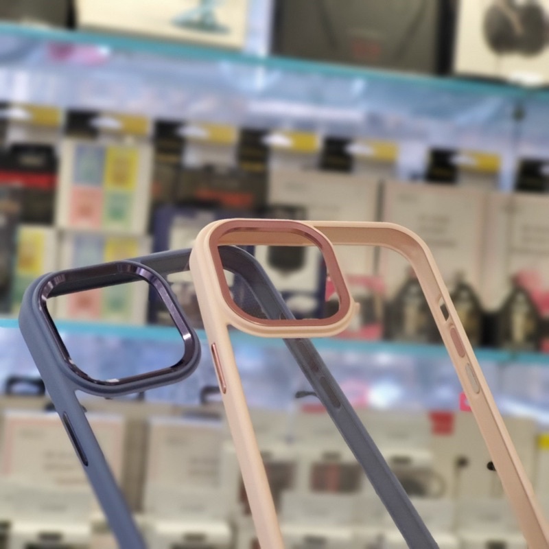 Ốp lưng trong kính X&M viền màu cho iPhone 14 Pro Max Plus 13 Pro Max, 12 Pro Max vành camera nhôm siêu đẹp màu kẹo ngọt