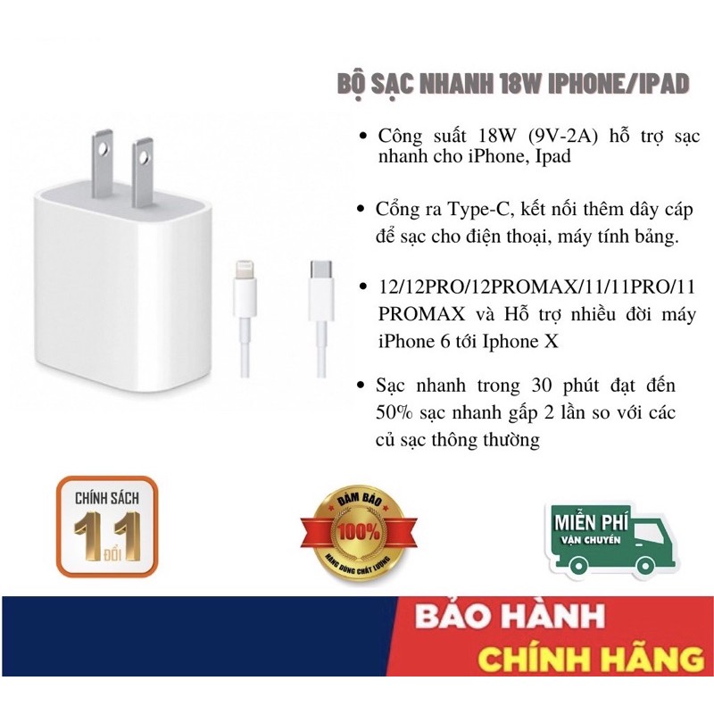 Sạc nhanh iphone - củ sạc nhanh iphone  18w hỗ trợ sạc nhanh cho các dòng 7p/8p/x/xsm 11/11promax