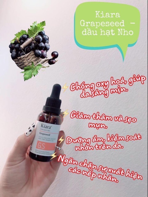 Dầu hạt nho Kiara grapseed oil dưỡng ẩm mờ thâm trắng da se khít lỗ chân lông | BigBuy360 - bigbuy360.vn