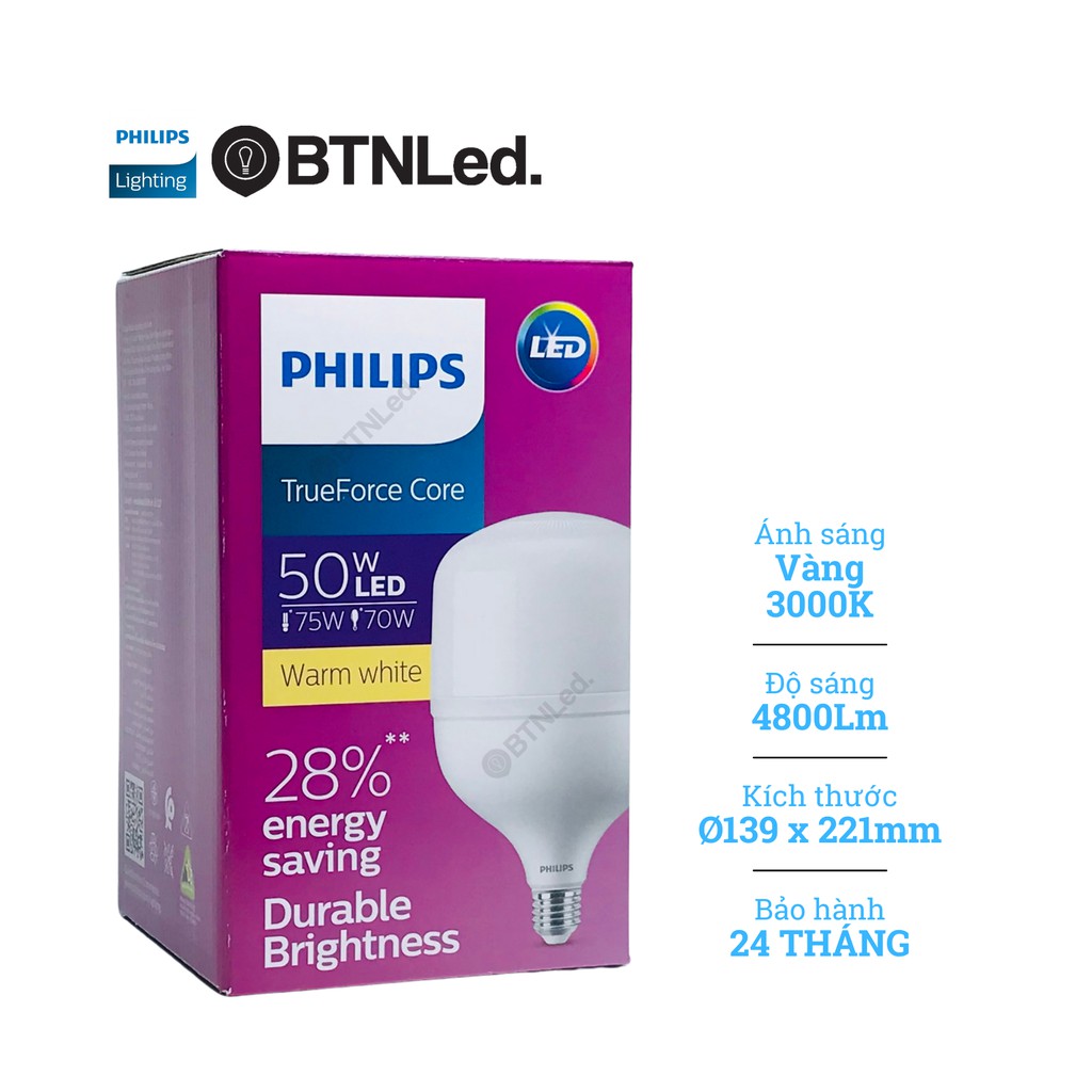 Bóng PHILIPS LED Bulb trụ 50W E27 - [HÀNG CHÍNH HÃNG] - Tiết kiệm điện, chất lượng ánh sáng cao