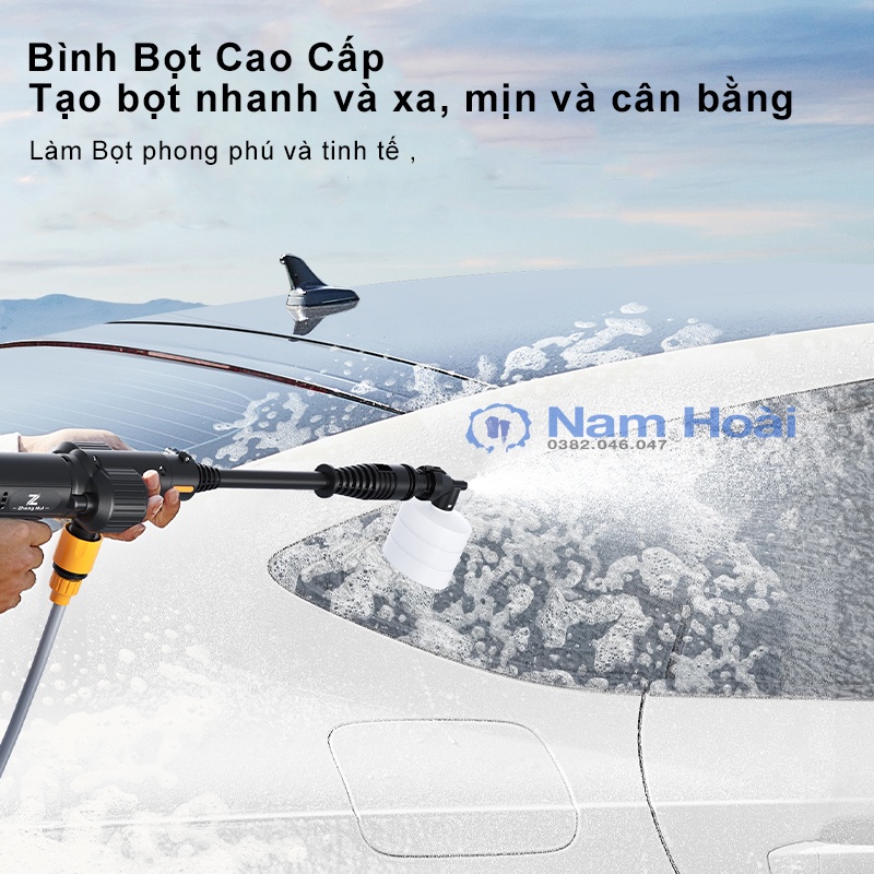 Máy rửa xe, vệ sinh, tưới hoa cầm tay dùng pin ZhongHui 96VF600W–Áp lực mạnh, dung lượng cao – đầu phun điều chỉnh 180
