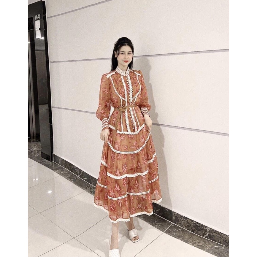 Váy Tơ Hoa Viền Ren Dài Tay siêu xinh