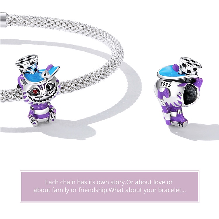 Mặt xỏ Bamoer bạc 925 hình mèo con hoạt hình nhiều màu đáng yêu cho bé