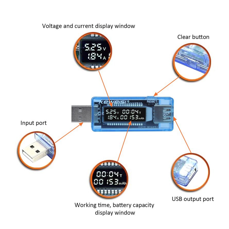 Máy đo công suất điện áp dòng điện cổng USB Keweisi KWS-V20