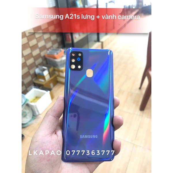 Nắp lưng Xanh + vành camera liền kính Samsung A21s zin