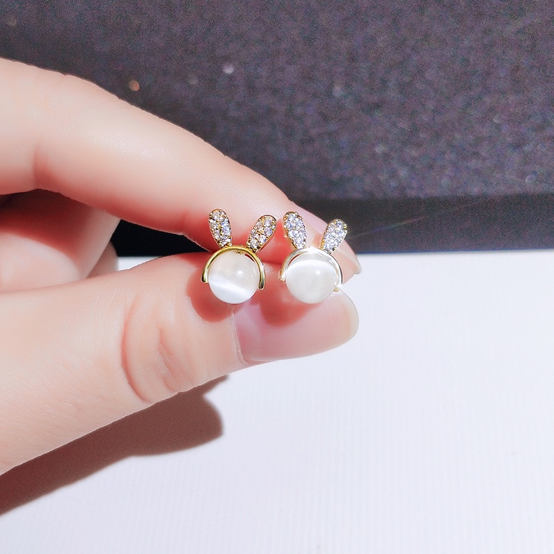 [Jiudolan] Bông Tai Hình Thỏ Đính Đá Opal Giả Dễ Thương Cho Nữ