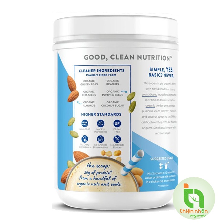 Bột đạm thực vật hữu cơ Orgain Simple 567g vani Organic Plant Protein Vanilla