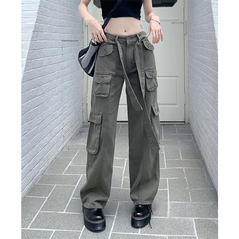 Quần Yếm Jeans Ống Rộng Lưng Cao Phong Cách Retro Cho Nữ