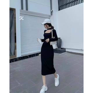 Đầm gân tay dài ôm body sexy